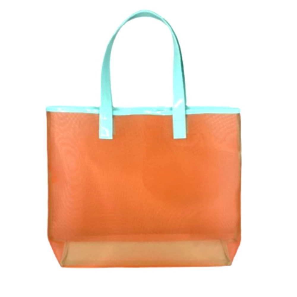 Clinique Orange Mint Green Mesh Tote Beach Bag
